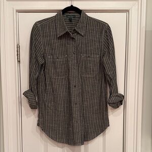 Lauren Ralph Lauren Gray & White Striped Button Down Shirt - Size Small